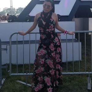 Spring Black and pink floral/roses maxi dress
